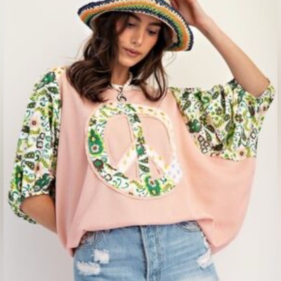 Easel Los Angeles Tops - [Easel Los Angeles] Waffle Peace Tee L/XL